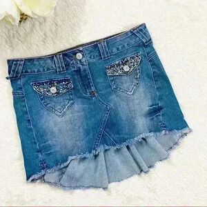 Candies Denim High Low Embellished Mini Jean Skirt
